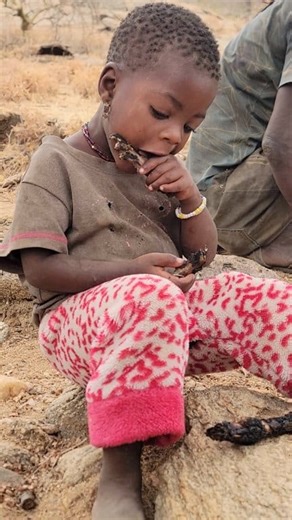 Hadzaabe child eating meat #hadzabe #videoviralシ #FoodInTheWild | Silver Kiddy