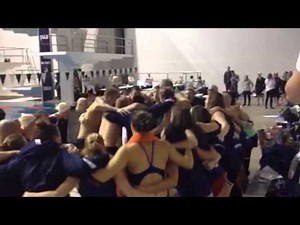Swim team cheer before finals on Friday of NWC Swim Championships