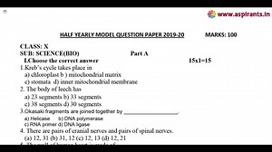 10th Science Half Yearly Model Question Paper 2019-20 Kanchipuram District English Medium