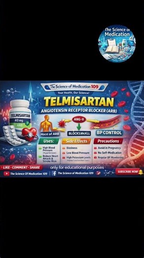 Telmisartan:moa ,side effects,uses etc this is only for educational purposes #telmisartan #youtube