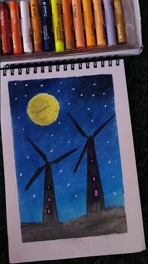 Full Moon Over the Windmill 🌕✨, #shortvideo #art #drawing #viral #‪@ColoursCanTalk‬