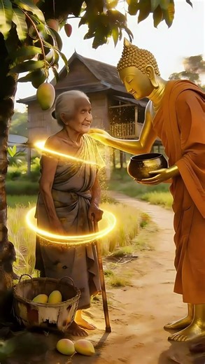 An old bent-back lady gave a mango to Buddha...and Buddha healed her #buddha #buddhism #compassion