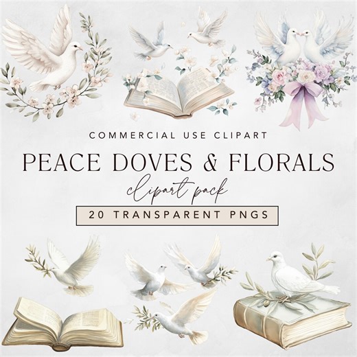 White Peace Dove Clipart With Watercolor Bible, Floral Wreaths, Olive Branches, Commercial Use First Communion + Baptism Religious Clip Art - Etsy Australia