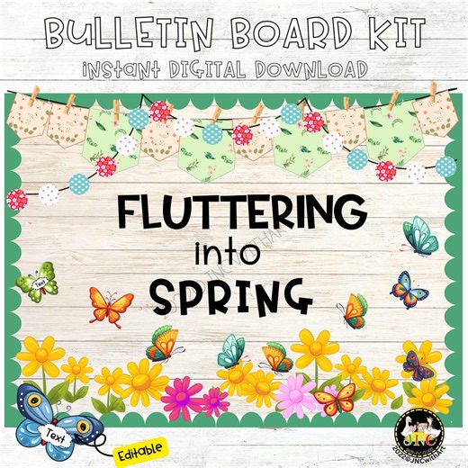 Spring Bulletin Board Kit | Fluttering Into Spring Classroom Decor | Editable Printable Display - Etsy
