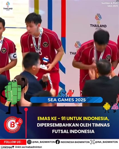 Ina Badminton on Instagram: "TERIMA KASIH TIMNAS FUTSAL INDONESIA - 91 GOLD 🥇🤩🇮🇩 . #InaBadminton #SeaGames2025 #Futsal"