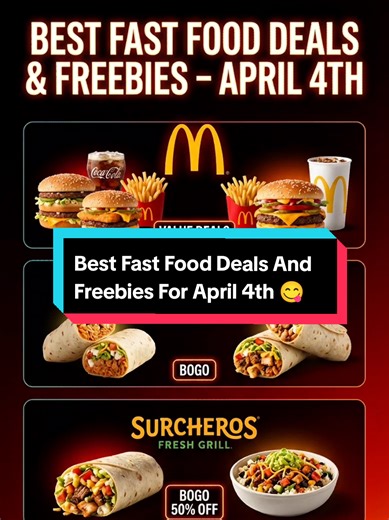 Best Fast Food Deals And Freebies For April 4th. #fastfood #fastfoods #freebies #deals #tacobell