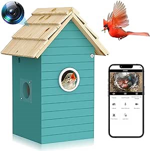 Smart Bird House with Camera, 3MP HD Wired Bird Nest Camera, Live Nesting & Hatching, Loop Recording, 24/7 Cloud & SD Card Storage, Ideal Bird Watching Gift