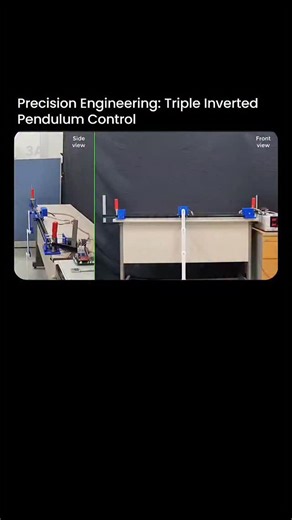 Artificial Intelligence | AI on Instagram: "⚙️Precision Engineering: Triple Inverted Pendulum Control This video showcases a remarkable achievement in control systems engineering where a triple inverted pendulum is stabilized through a dynamic transition. The setup demonstrates how a multi-segmented robotic arm can move from a resting state to a perfectly vertical position by utilizing a series of rapid and precise horizontal movements. This process requires complex mathematical modeling to acco