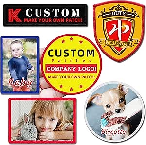 Custom Patches Add Your Photo or Any Logo, Any Text or Name, Optional Hook and Loop, sew on, Iron on Use on Backpacks, Jeans, Shirts, Hats