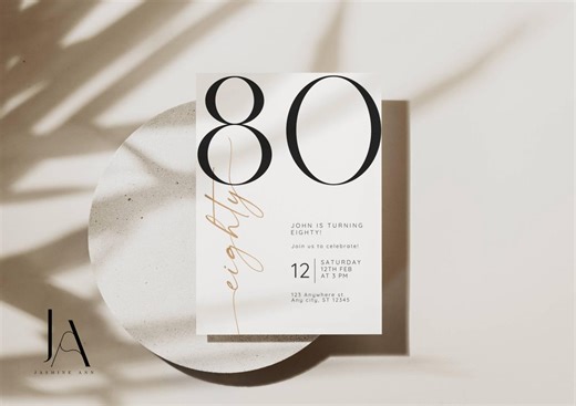 Minimalist 80th Birthday Invitation Template: Editable 5x7 (digital Download) - Etsy