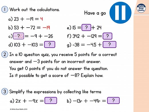Year 7 - W8 - L2 - Add directed numbers