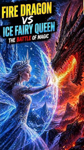 Fire Dragon vs Ice Fairy Queen 🔥❄️ #fairytales #aistories #fantasy #dragon #fire