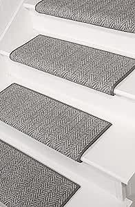 Oak Valley Designs™ Carpet Stair Treads - Indoor Stair Treads for Wooden Steps, Anti Slip Stair for Kids and Dogs, 100% Wool Carpet Style: Fine Weave Herringbone, Flint 27" (Single)