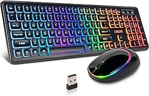 CHONCHOW Wireless Keyboard and Mouse Combo with Backlit, USB Rechargeable & Full Size LED Light Up, Ergonomic Tilt Angle, 2.4GHz Silent Keyboard Mouse, 3 DPI Adjustable for PC, Laptop, Mac, Windows