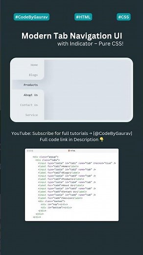 🖥️Modern Tab Navigation UI with Indicator – Pure CSS! #webdevelopment #webcoding #htmlcss #shorts