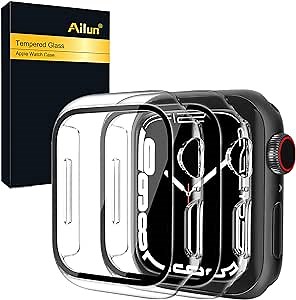 Ailun for Apple Watch Series 9 & 8 & 7 Screen Protector Case [41mm], Ultra-Thin Hard PC Case Built in Tempered Glass for iWatch, Shockproof Cover with Button [2 Pack][Clear]