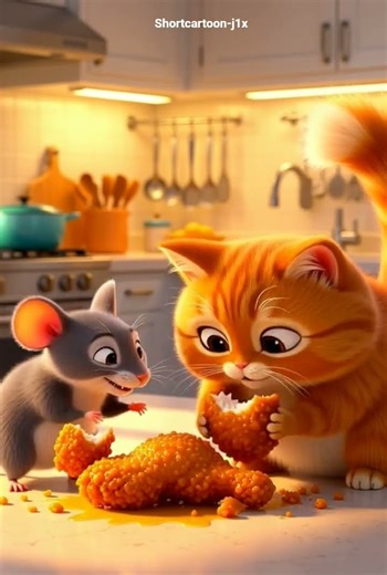 The cat & mouse eating together #shorts #animation #cartoon #animals #cat #mouse