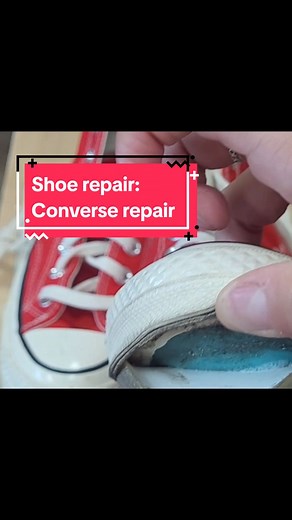 Converse high top chuck Taylor's in need of some TLC with some professional bonding at the tip of the toe. @Converse #converse #conversehightops #redconverse #shoerepair #converserepair #conversesoleseperation #soleseperation #sole