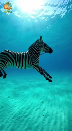 Unexpected Swim: Zebra Jumps into Turquoise Sea