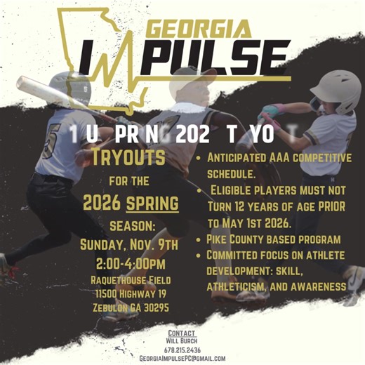 Georgia Impulse 11U will host open tryouts for the spring 2026 season November 9th from 2:00-4:00pm! Private tryouts can also be accommodated upon request. | Georgia Impulse