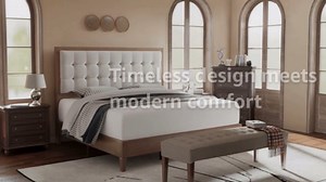 Jocisland Solid Wood Queen Size Bed Frame 50.2" Tall Upholstered Headboard, Mid-Century Style, Stable Platform Support, No Box Spring Needed, Ash Gray