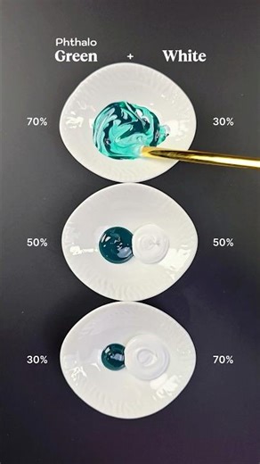 3 beautiful color blends, Starting with Phthalo Green + White 😍 #colormixing #paintmixing #painting