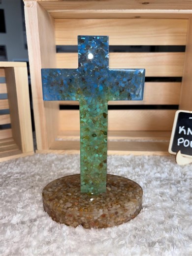 Blue & Green Resin Cross Decor – Christian Home Decor Gift | Coastal Religious Art, Baptism or Confirmation Gift - Etsy