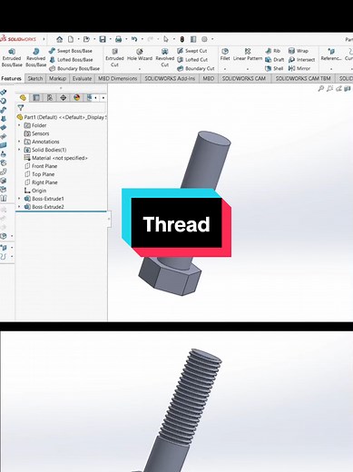 #CapCut How to apply thread on your screw #solidworkstutorial #solidworks #screw #thread