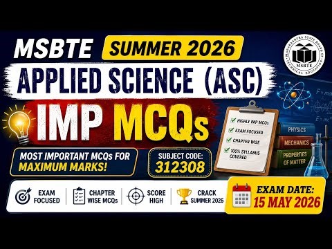 MSBTE Diploma All Programme | 2th Sem | Applied Science (312308) | IMP MCQs | Summer 2026