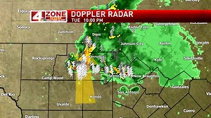 4 ZONE SEVERE WEATHER ALERT A Severe Thunderstorm Warning is in effect for Bandera, Kerr, Medina & Uvalde counties until 11pm. This storm is capable of producing winds of 60mph and large hail possible. www.news4sa.com/weather | News 4 San Antonio