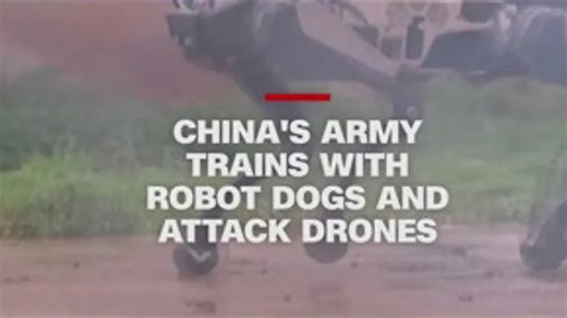 China's army trains with robot dogs and attack drones.