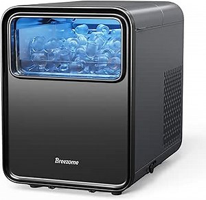 BREEZOME Ice Maker Countertop, Self-Cleaning Ice Machine, 9 Cubes in 6 Mins, 26.5lbs in 24Hrs, Compact Ice Maker with Basket & Scoop, Quiet Operation, 2 Sizes of Bullet Ice for Home Kitchen Camping RV