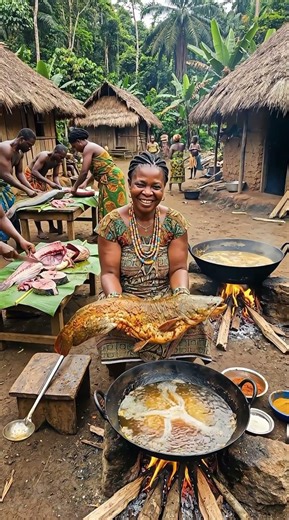 Bakossi Tribe Fries Giant Catfish 🐟🔥 #triballife #tribalfood #shorts