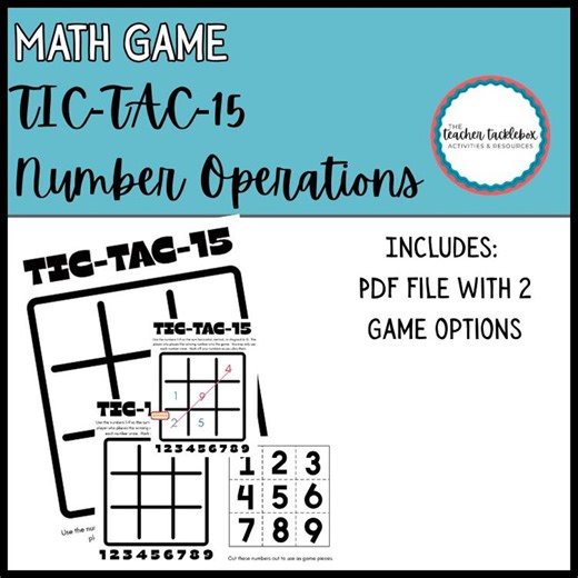 Jeu mathématique d'opérations sur les nombres Tic-Tac-15