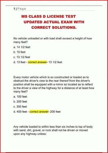 Ms Class D License Test Updated Actual Exam With Correct Sol video