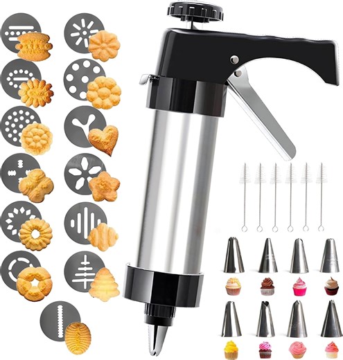 Spritz Cookie Press Gun Kit,13 Cookie Discs 8 Icing Nozzles Perfect for DIY Christmas Cookies and Decorating Cookies,Gifts for Womem