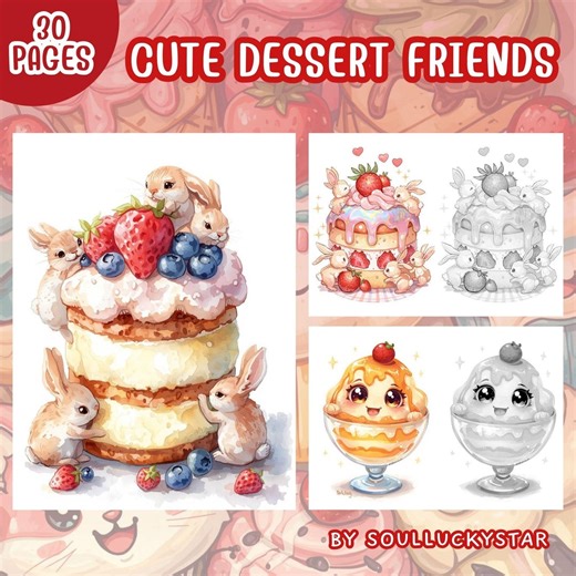 Dessert Friends Coloring Pages – 30 Printable Kawaii Sweets - Etsy