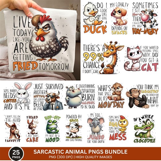 Sarcastic Animal Quotes PNG Bundle, Funny Qoutes Tshirt Png, Sarcasm Png, Funny Animal Saying Png, Adault Humor Png, Sarcastic Qoutes Png - Etsy