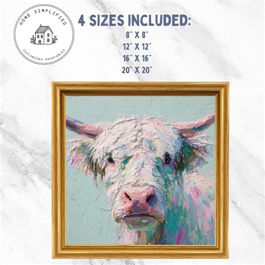 Abstract Highland Cow Wall Art Printable; Colorful Farm Animal Art; Modern Rustic Cow Print; Square Printable Home Decor; Colorful Cow Art - Etsy