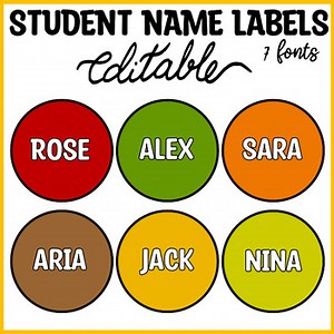 Printable Bright Fall Student Name Labels, Round Autumn Classroom Labels