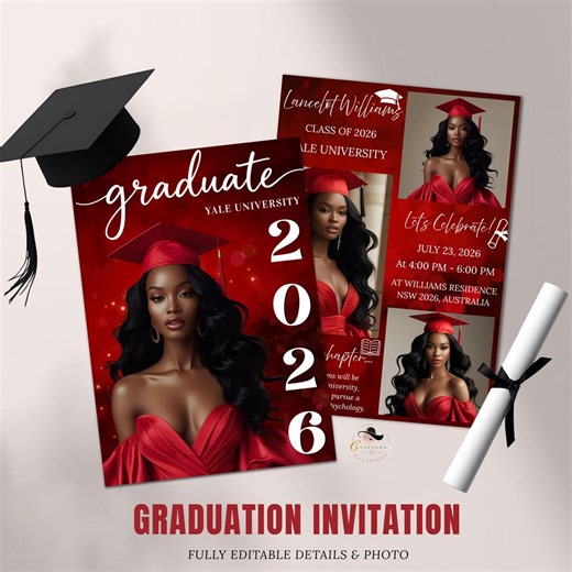 Red Senior Graduation Invitation, High School Grad With Photo Invite, Class 2026 Boy Girl Graduates Flyer Card, Digital Printable Template - Etsy