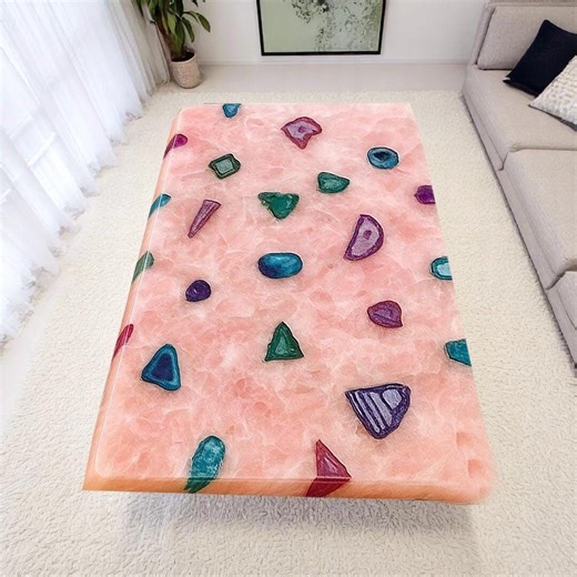 Handmade Rose Quartz Stone Coffee Table Luxury Natural Gemstone Furniture - Etsy