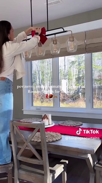 Holiday Flexible Light Control for Kitchens and Dining Areas! Top-down bottom-up Roman shades work especially well in kitchens and dining areas during the holidays. Adjust them from the top to let in soft winter light while keeping privacy below, or raise them from the bottom like a standard shade—giving you flexible control as you cook, host, and gather throughout the season. Details: Liz Linen Roman Shades/ Light Khaki 1908-4/ Inside Mount/ Privacy Liz Top Down Bottom Up Roman Shade Cordless/ 