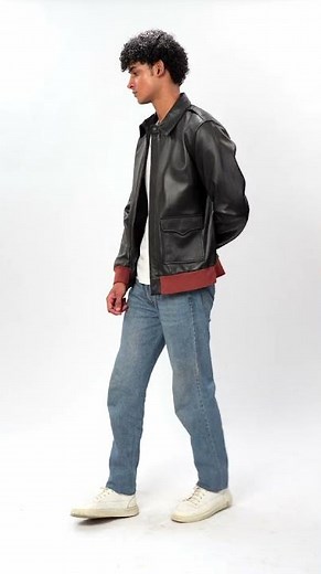 Midnight Riot A-2 Flight Bomber Black Leather Jacket For Men