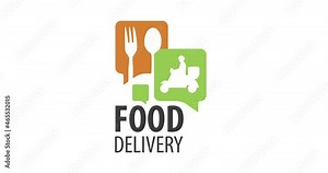 Animated video logo of food delivery, courier delivery