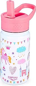 Unicorn 14oz Insulated Kids Water Bottle for Girls - Stainless Steel Tumbler with Flip Straw Lid, Leak-Proof & Reusable, Ideal for School & Travel (Princess Unicorn)