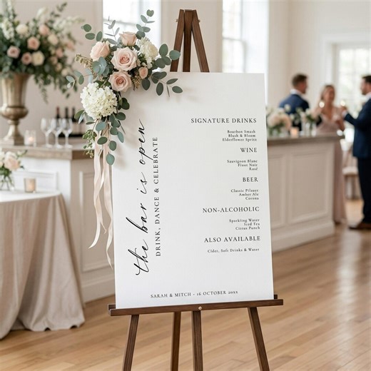 The Bar is Open Sign | Large Format Wedding Bar Menu Sign | Editable Canva Template Digital Download - Etsy