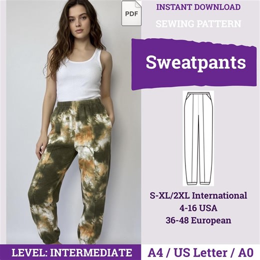 Sweatpants Sewing Pattern | Women Pants Pattern | Woman's Joggers Pants Pattern | Pattern Easy Yoga Trousers | Women Sewing Pattern | - Etsy Australia