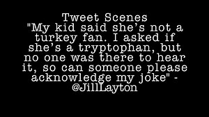TryptoFan? This is my series #TweetScenes where I write sketches based off of my friend’s funny tweets. We have another tweet from my friend Jill Layton today, “My kid said she’s not a turkey fan. I asked if she’s a tryptophan, but no one was there to hear it, so can someone please acknowledge my joke.” I acknowledged it, Jill. 😘😂 Shout out to my godson Elijah for starting in this episode of #TweetScenes | Anjelah Johnson-Reyes