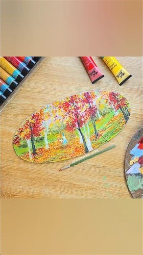 Autumn painting tutorial/easy acrylic painting/canvas painting for beginners/forest/fall season art